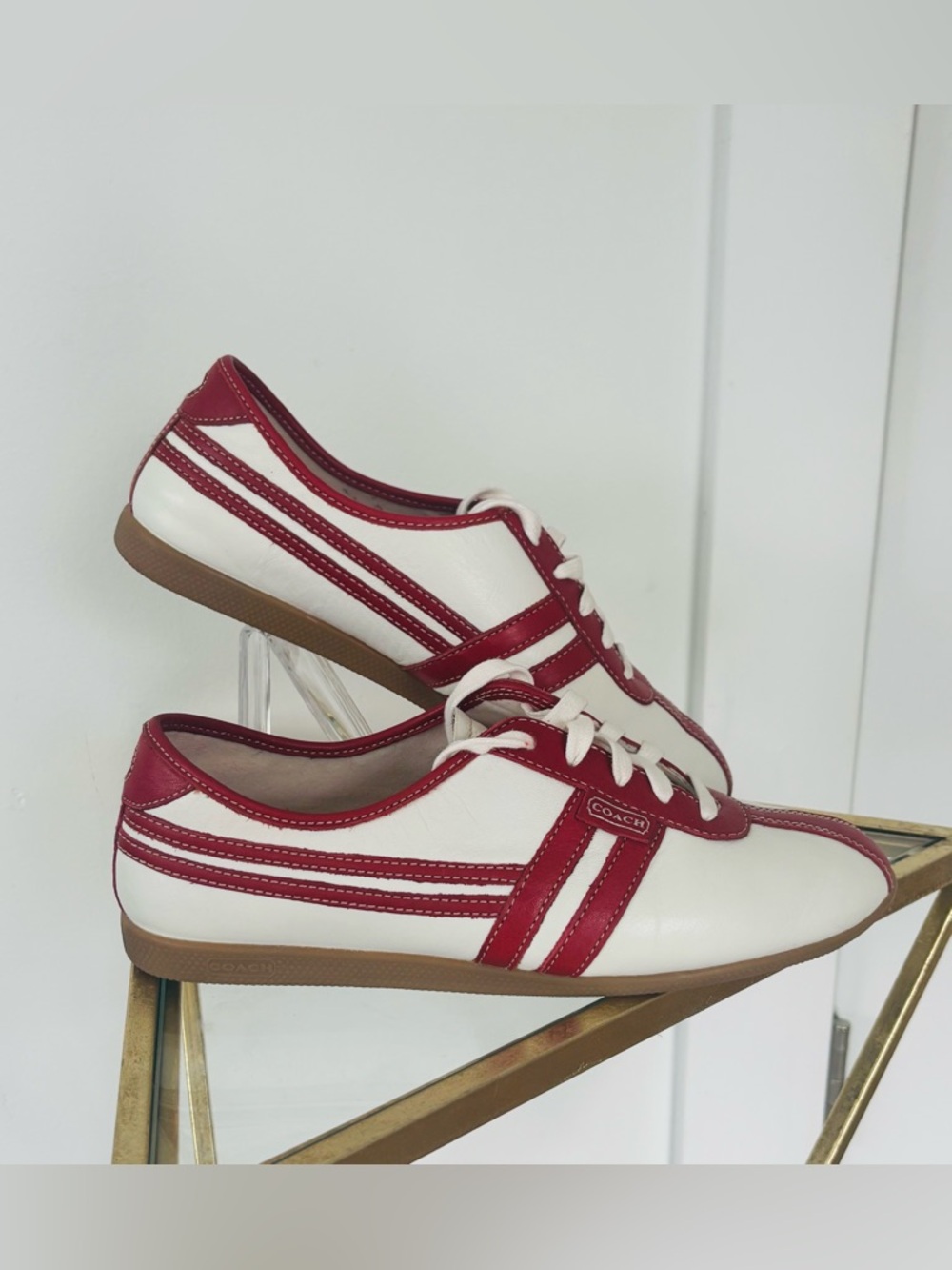 Women's Coach Leather Ellie Low Top Sneakers size 9 red/white